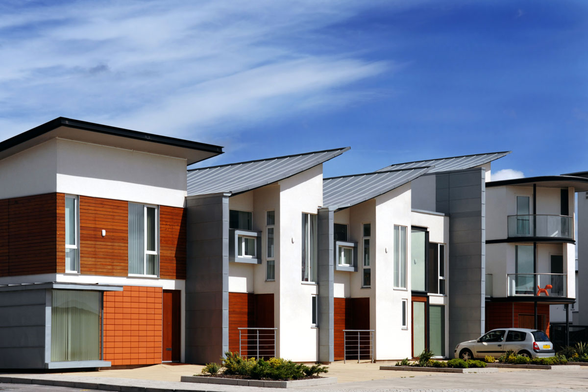 A long line up of modern residential homes