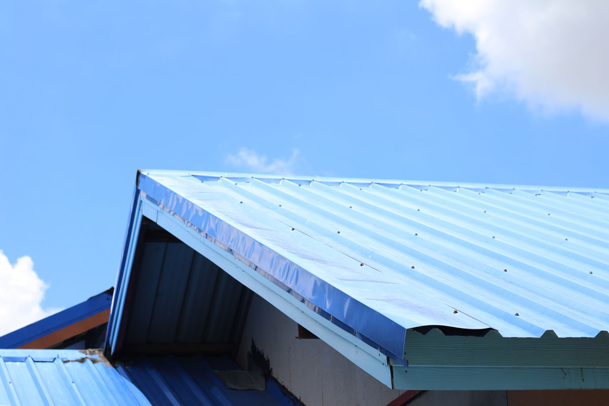 Blue painted zinc roofing