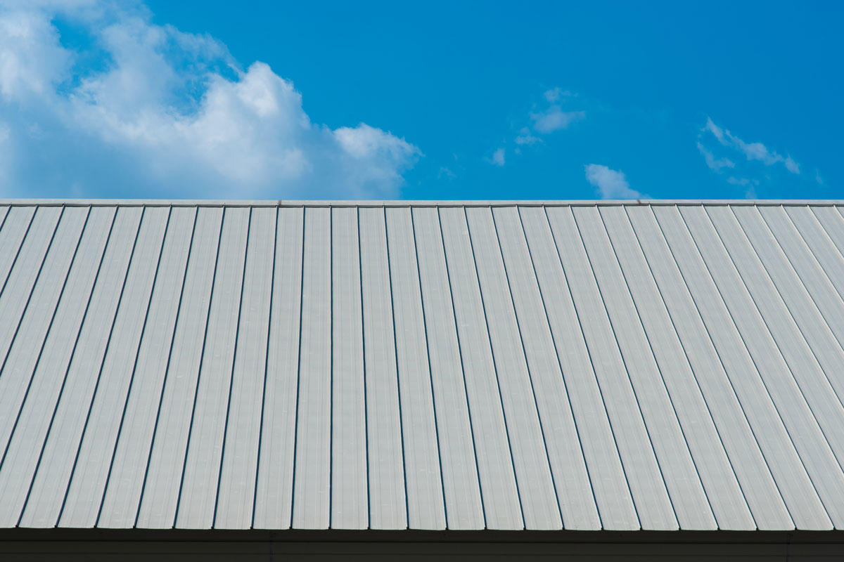 Light gray painted zinc roofing