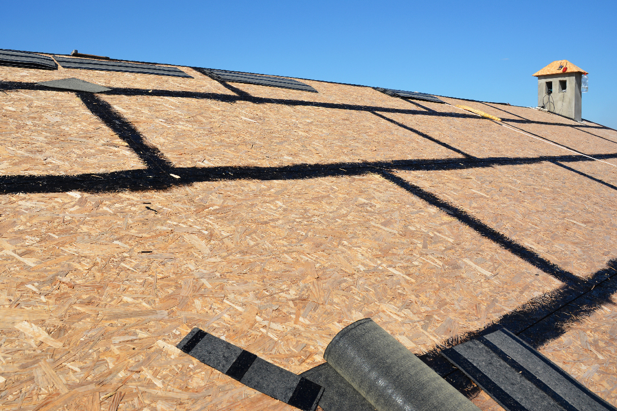 Roof sheathing and installation of a self-adhering rubberized asphalt flexible flashing