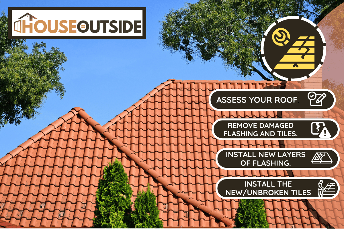 Roof tile of a house and trees. - How To Fix A Leaking Tile Roof Valley