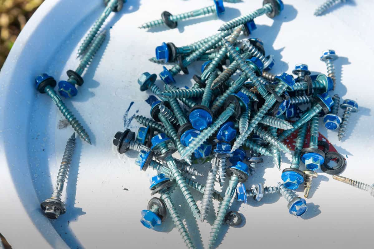 Self-tapping screws for fixing the roof with blue hex heads