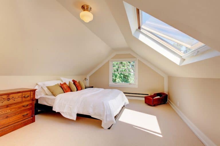 photo of a bedroom on an attic modern style room white bed skylight, How To Open Skylight Window