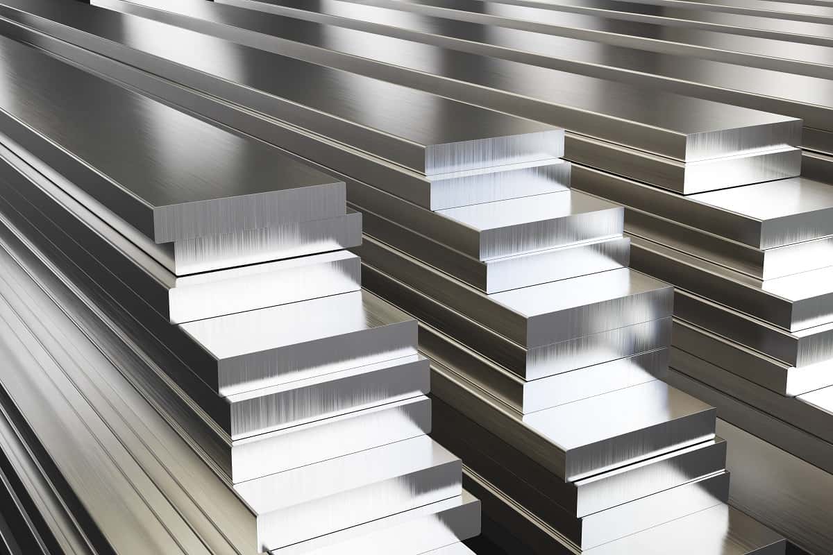 Aluminum - Warehouse of aluminum plates. Rolled metal products