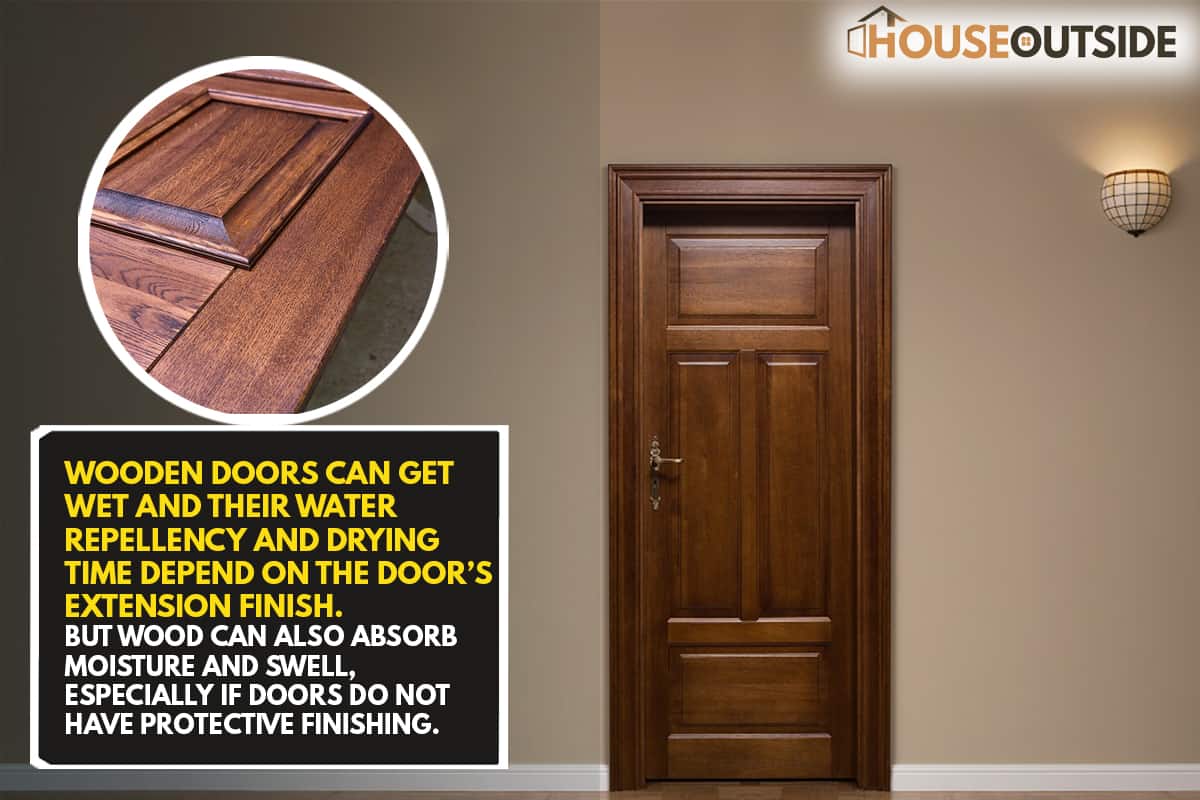 Close up of closed wooden door in the empty room with copy space, Can Wooden Doors Get Wet?