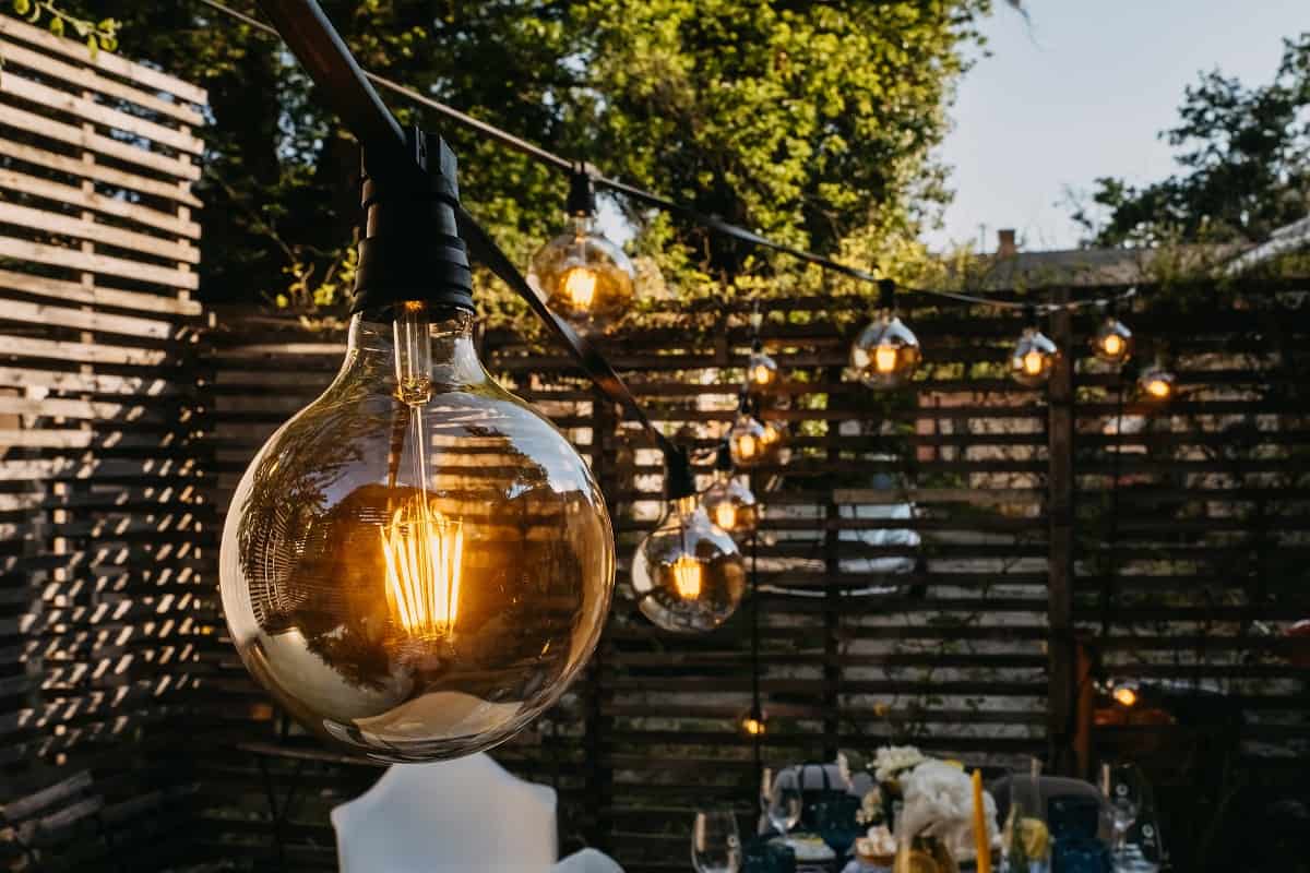 Consider The Size of Your Outdoor Space - Light bulbs outdoors at a party in evening time.