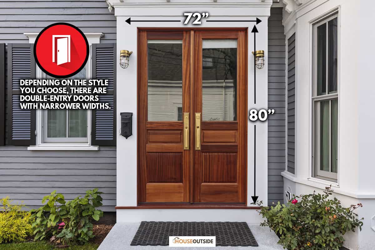 Front door, double brown front door with a secured front entrance, How Wide Are Double Entry Doors?