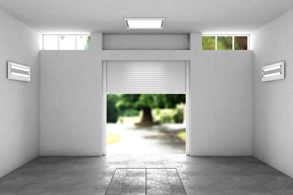 open garage with a view to the street. 